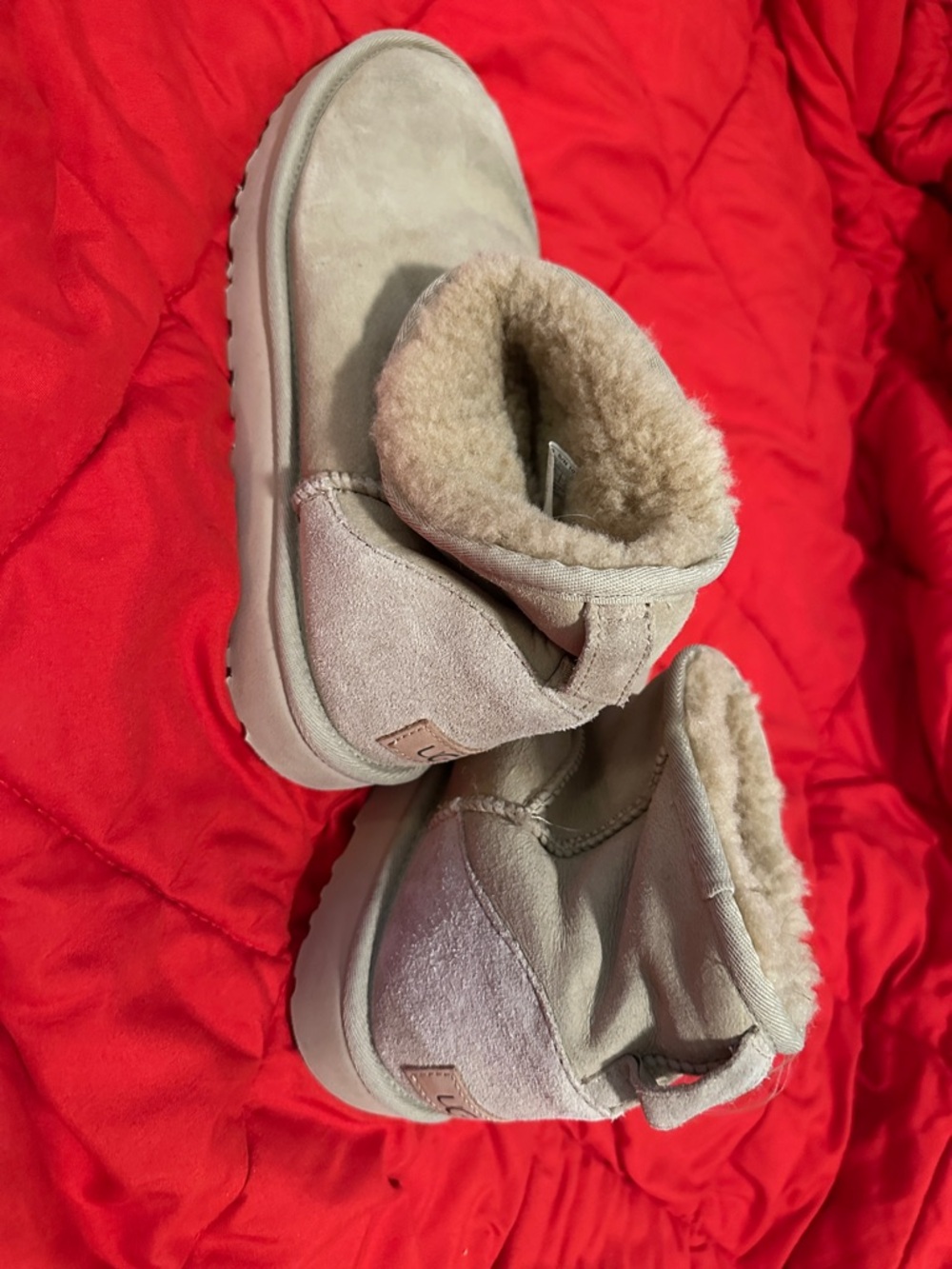 UGG Light Taupe Suede Shearling Booties